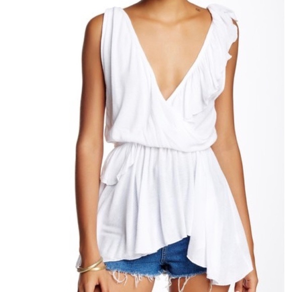 Free People Tops - Free People Float Away White Deep V Tank Top